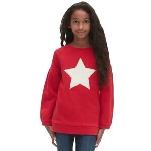 NWOT GAP KIDS Sweatshirt S Christmas Festive Red Puff Sleeve Furry Star
